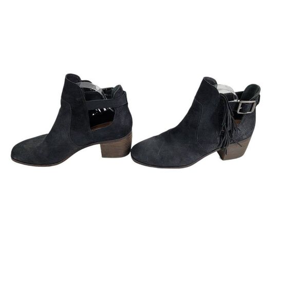 Lucky Brand Makenna Leather Fringe Block Chunky Cut Out Ankle Bootie Black Sz 10 - Picture 6 of 11